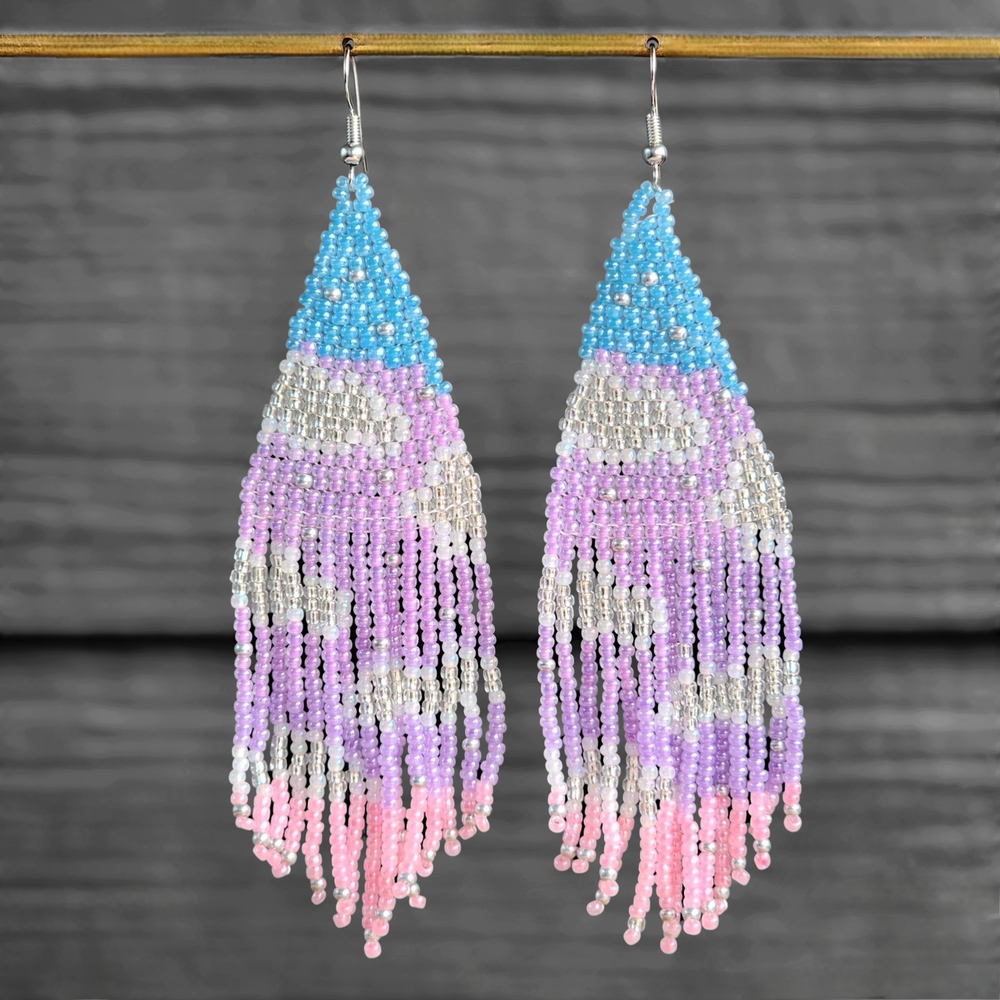 Pastel Cloud Boho Fringe Earrings Fringe Boheme Jewelry Western Beaded Y2K